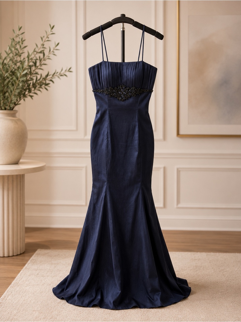 Xscape Navy Strapless-Style Beaded Bodice Mermaid Gown